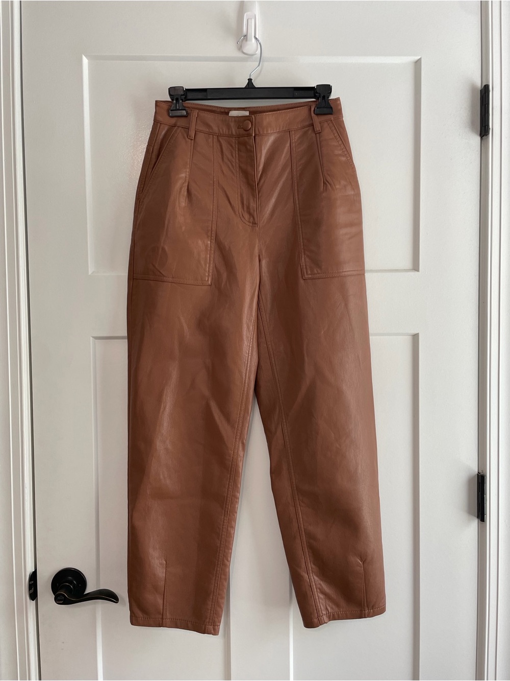 Wilfred Aritzia Cognac Vegan Leather High Rise Utility Straight Leg Pants 4 - Picture 2 of 11